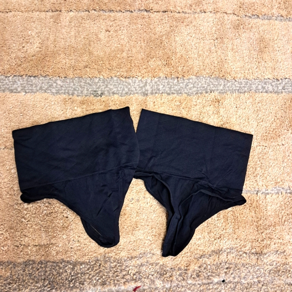2 Pair Womens Shapewear Black Thong Panties Large